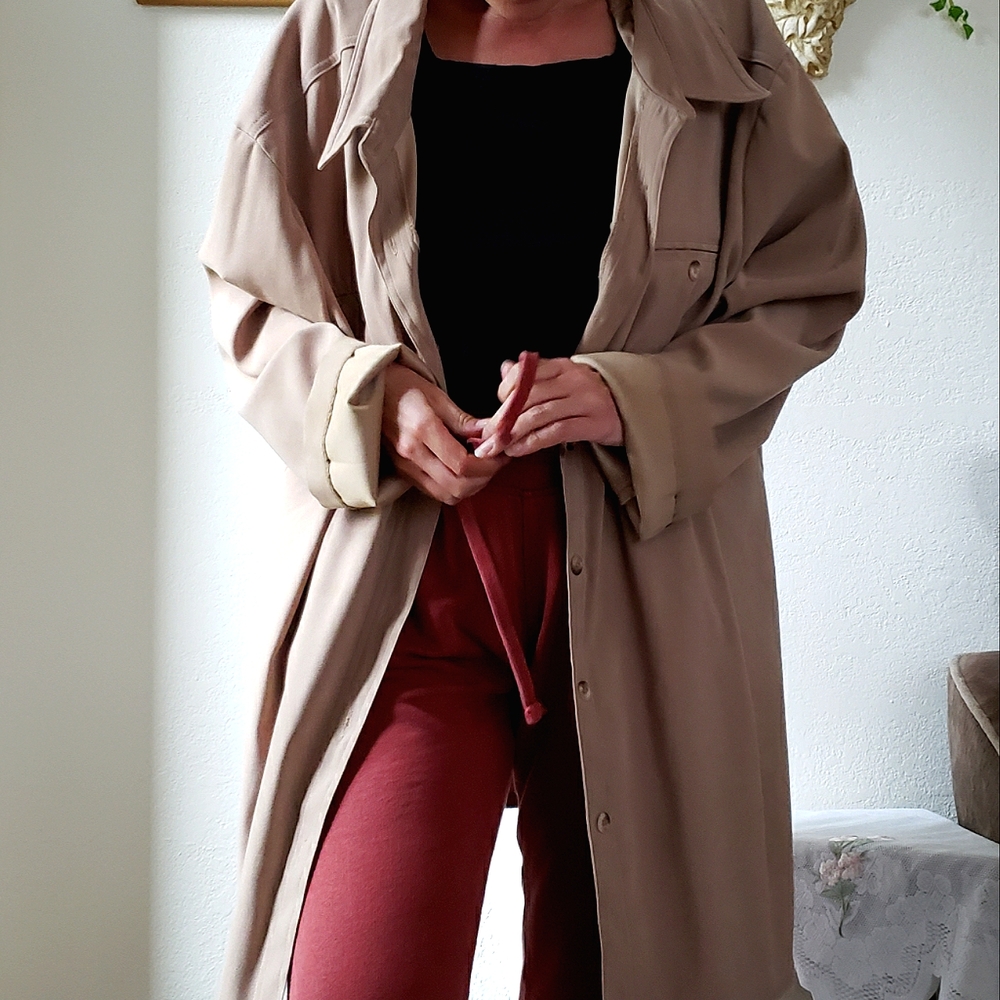 Long oversized button up tan suede over shirt / shacket 1X 2X